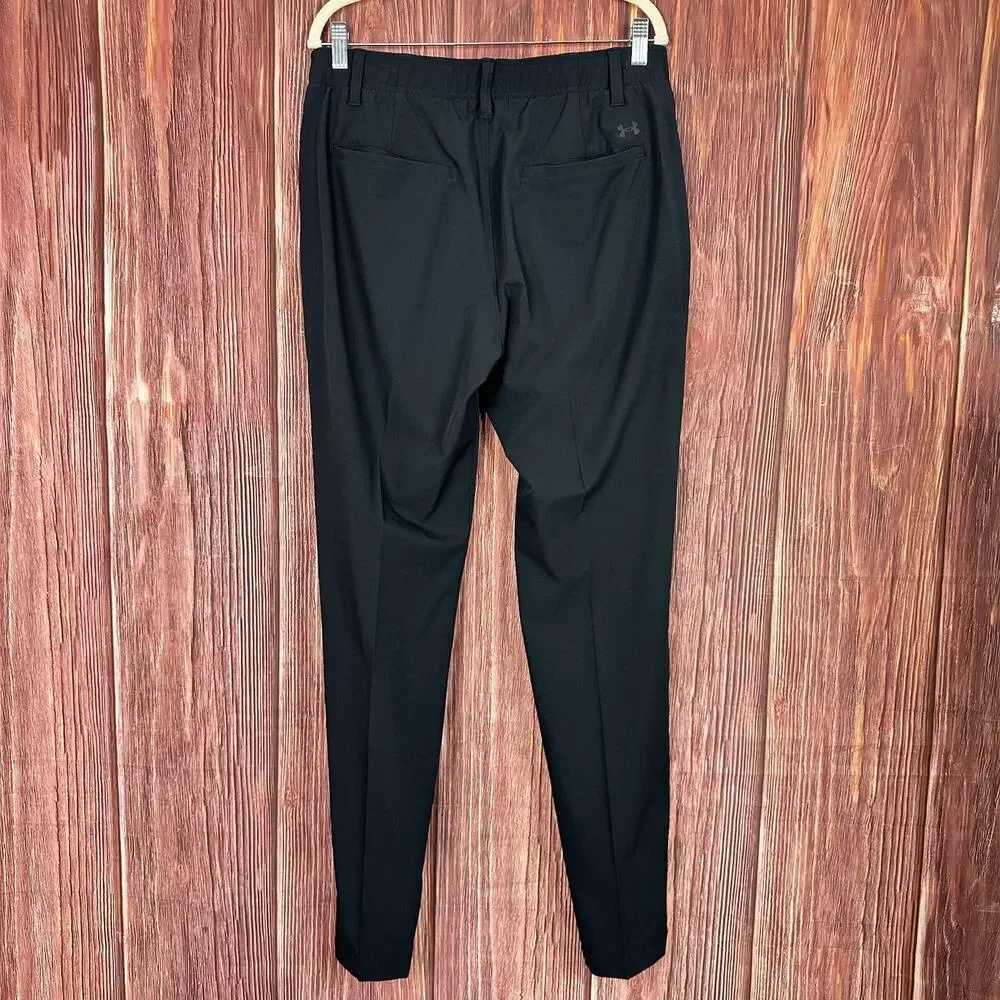 Under Armour Black Pants Golf Stretch Waist Tapered Leg Mens Size 34 x 32 in
